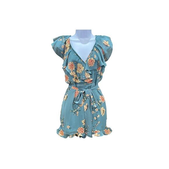 Forever 21 Pants - Forever 21 Teal Floral Romper Jumpsuit Women’s Size Small